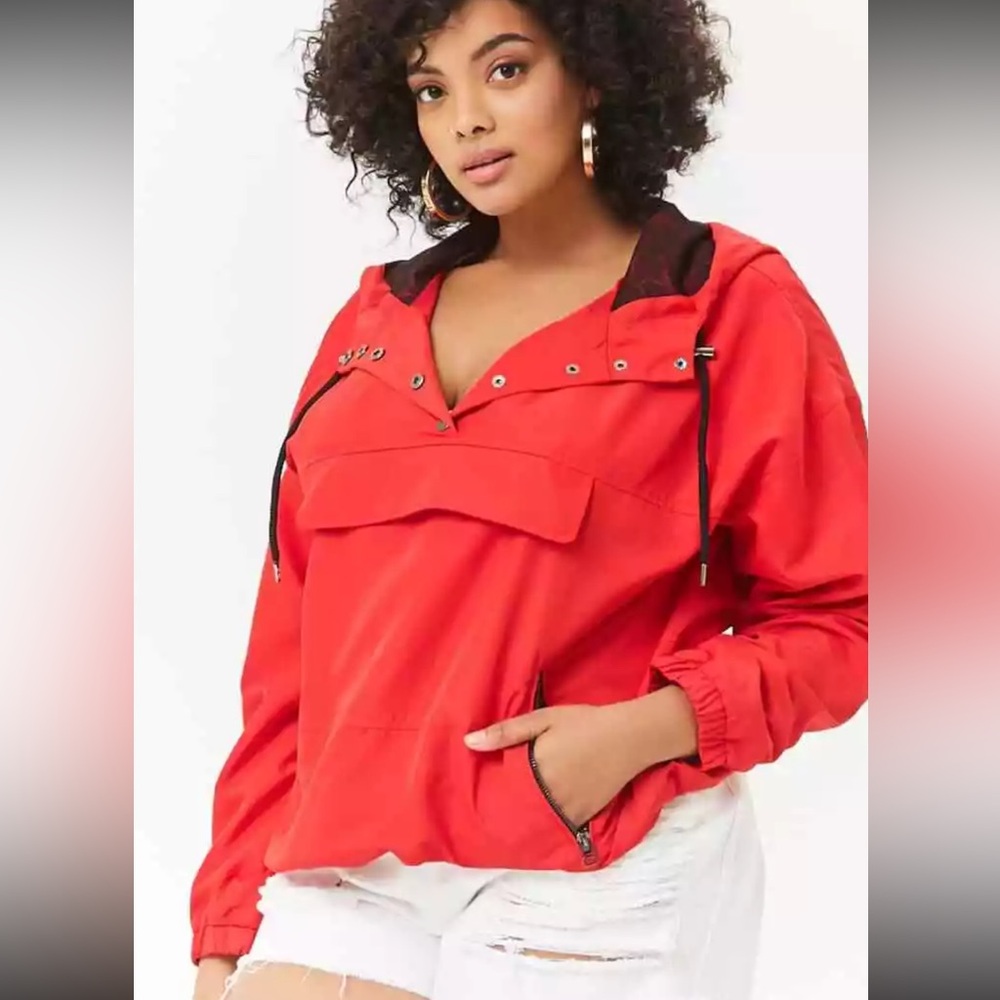 Forever 21 LA Stylish Red Hooded Jacket with pockets size small